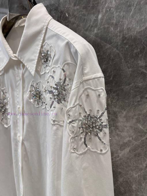 ZC60111 25Ss Early Spring New Three-dimensional Embroidery Nail Bead Flower Long Sleeve Shirt | 3nylm4c8 - Image 6