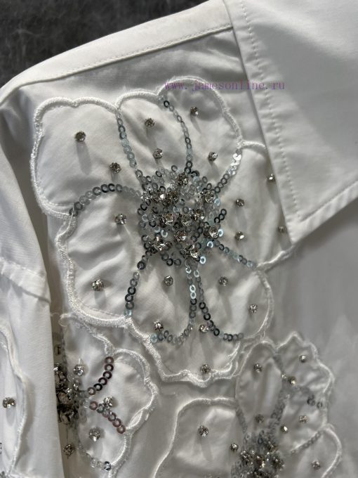ZC60111 25Ss Early Spring New Three-dimensional Embroidery Nail Bead Flower Long Sleeve Shirt | 3nylm4c8 - Image 7