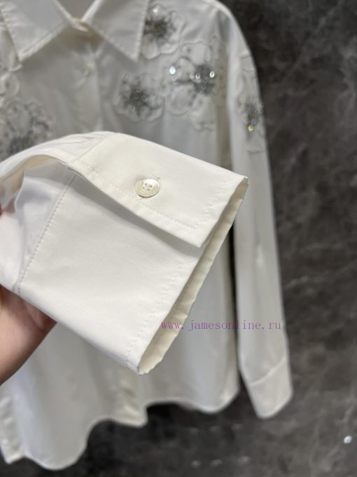 ZC60111 25Ss Early Spring New Three-dimensional Embroidery Nail Bead Flower Long Sleeve Shirt | 3nylm4c8 - Image 9