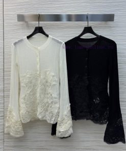 CC75292 Ermanno Scervino Lace King 25 Early Spring Heavy Crafted Lace Splicing Round Neck Cardi 9jlxdskv