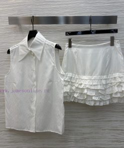 CT75295 Little Chanel Early Spring Logo Dark Pattern Jacquard Set Flip Collar Sleeveless Shirt+ ctjmg3re