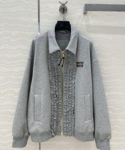 AC75306 Grey Series Fashion Style Lace Hoodie Big Coat Temperament Small Lapel Zipper Hoodie Sp ya4r9nqm