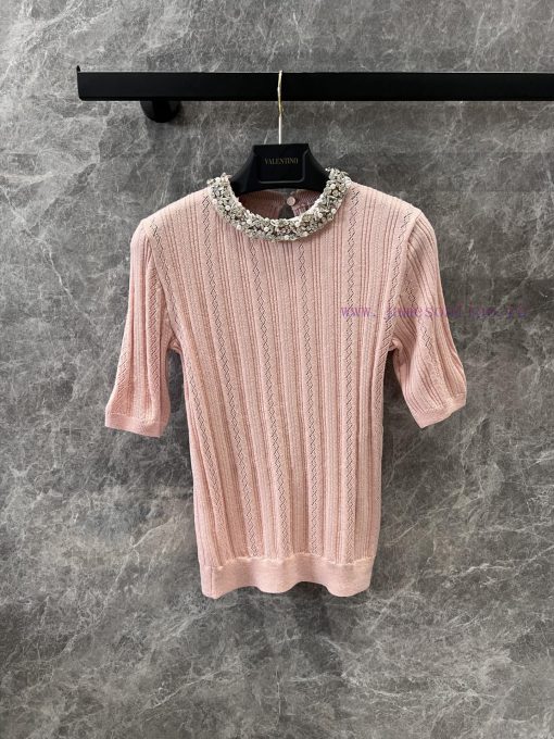 ZT60192 Valentino 25Ss Early Spring New Elegant Collar With Fixed Bead Design Knitted Top | YB iqgnlygx