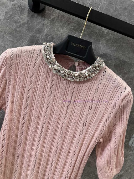 ZT60192 Valentino 25Ss Early Spring New Elegant Collar With Fixed Bead Design Knitted Top | YB iqgnlygx - Image 4