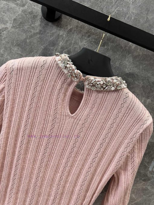 ZT60192 Valentino 25Ss Early Spring New Elegant Collar With Fixed Bead Design Knitted Top | YB iqgnlygx - Image 5