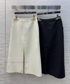 CB75317 Louis Vuitton 25 Early Spring New Collection High Waist Split Long Half Skirt Logo Gold 2buclum0