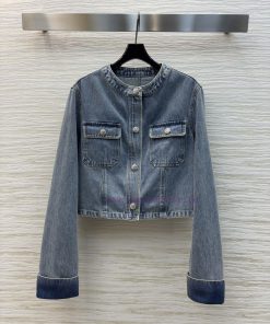CW75322 Chanel 25 Early Spring Retro Washed Round Neck Cowboy Jacket With Handsome Motorcycle S dbc2ckum