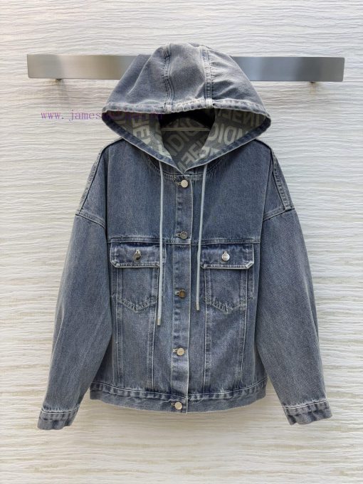 CW75325 Fendi 25 Early Spring Hooded Design Denim Jacket With Super High Appearance Logo Printe jsszcc9c