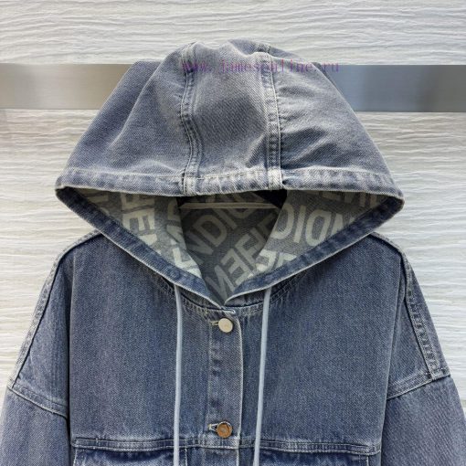 CW75325 Fendi 25 Early Spring Hooded Design Denim Jacket With Super High Appearance Logo Printe jsszcc9c - Image 3