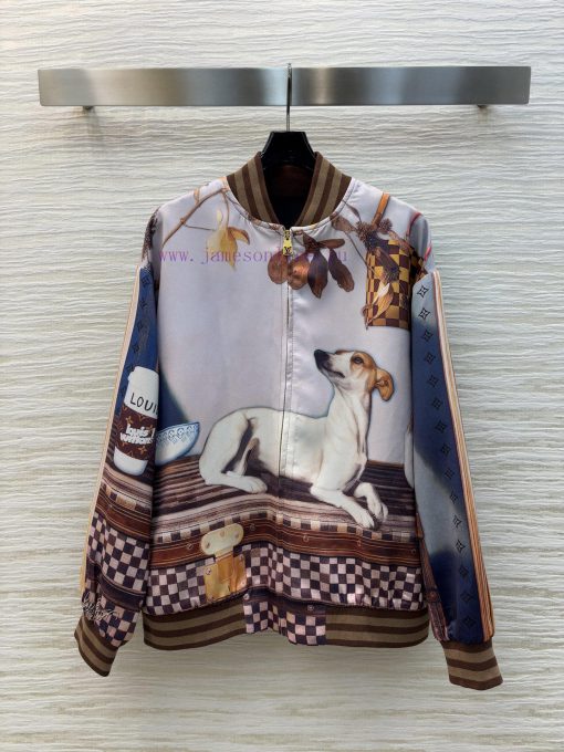 CW75355 Louis Vuitton 25 Early Spring Checkerboard Dog Pattern Jacket Jacket With Silk Scarf Te vifyvte3