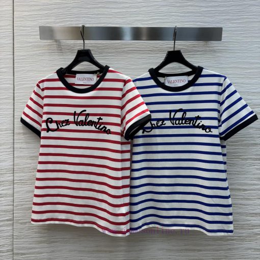 CT75357 Valentino 25 Spring/Summer Long Term Preference For Letter Decoration Striped T-shirt T npgi9ms3