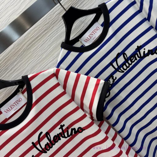 CT75357 Valentino 25 Spring/Summer Long Term Preference For Letter Decoration Striped T-shirt T npgi9ms3 - Image 4