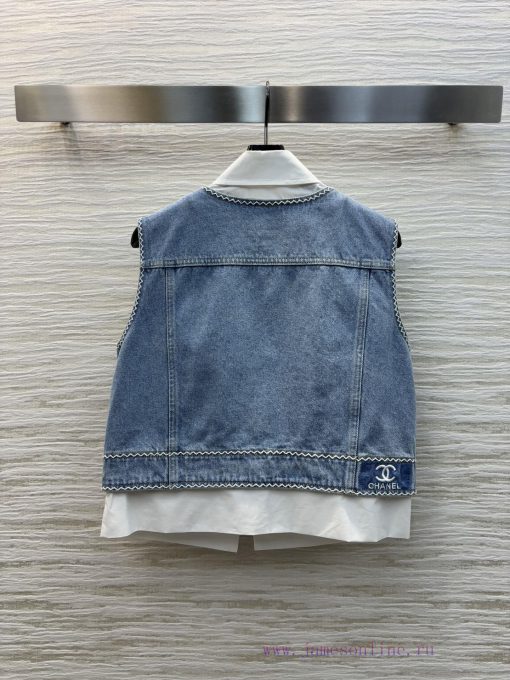 CW75365 Chanel 25 Early Spring New Collection With A Fake Two-piece Design Denim Vest Shirt Col pjsar654 - Image 9