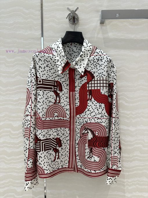 ️ AC73625 H Pop Style Steed Pendant Positioned Printed Silk Shirt 100% Silk Twill Texture Super l9ex5rfo