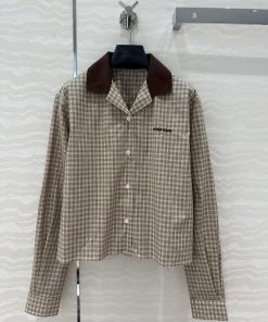 AC73922 Miu Miu Girls' Dressing Intelligent Molecular Academy Style Fine Grid Short Shirt Tempe smkp97ft
