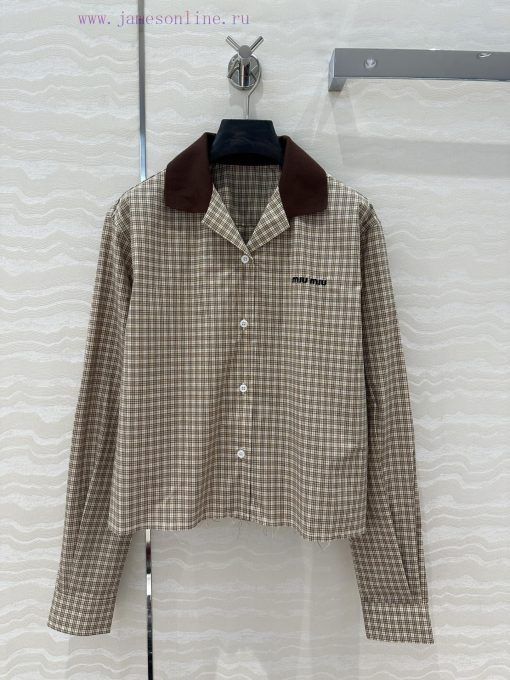 AC73922 Miu Miu Girls' Dressing Intelligent Molecular Academy Style Fine Grid Short Shirt Tempe smkp97ft