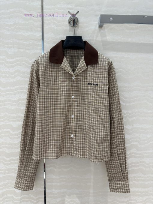 AC73922 Miu Miu Girls' Dressing Intelligent Molecular Academy Style Fine Grid Short Shirt Tempe smkp97ft - Image 2