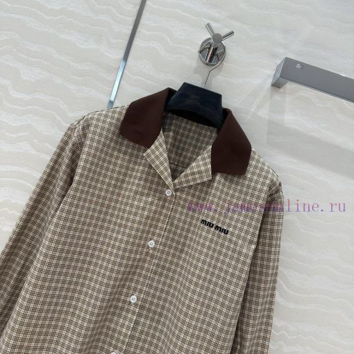 AC73922 Miu Miu Girls' Dressing Intelligent Molecular Academy Style Fine Grid Short Shirt Tempe smkp97ft - Image 3
