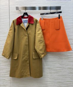 CT75379 Prada 25 Spring/Summer Show Contrasting Corduroy Collar Loose Windbreaker Mid Length Ja qsnhi4d2