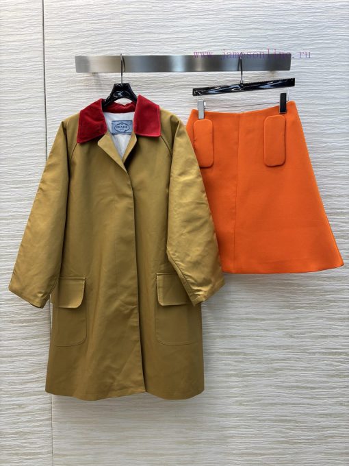 CT75379 Prada 25 Spring/Summer Show Contrasting Corduroy Collar Loose Windbreaker Mid Length Ja qsnhi4d2 - Image 2