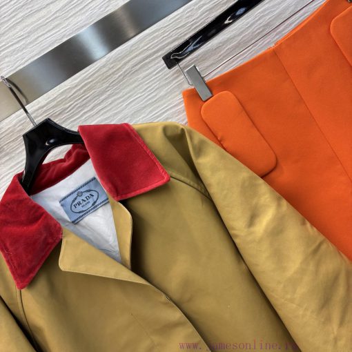 CT75379 Prada 25 Spring/Summer Show Contrasting Corduroy Collar Loose Windbreaker Mid Length Ja qsnhi4d2 - Image 5