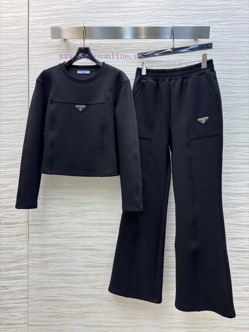 CT75380 Prada 25 Early Spring Triangular Decoration Casual Set Space Cotton Fabric Short Hooded rny1clns
