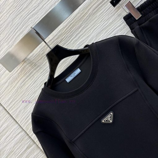 CT75380 Prada 25 Early Spring Triangular Decoration Casual Set Space Cotton Fabric Short Hooded rny1clns - Image 4