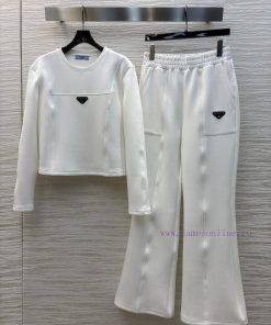 CT75381 Prada 25 Early Spring Triangular Decoration Casual Set Space Cotton Fabric Short Hooded pwdimpch