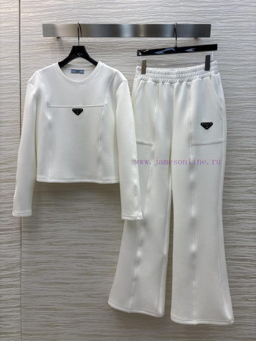 CT75381 Prada 25 Early Spring Triangular Decoration Casual Set Space Cotton Fabric Short Hooded pwdimpch - Image 2