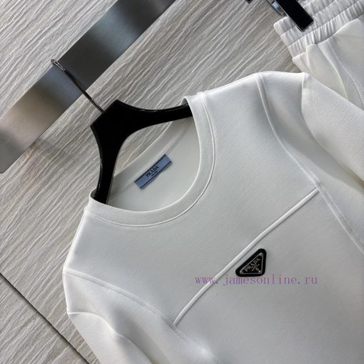 CT75381 Prada 25 Early Spring Triangular Decoration Casual Set Space Cotton Fabric Short Hooded pwdimpch - Image 3