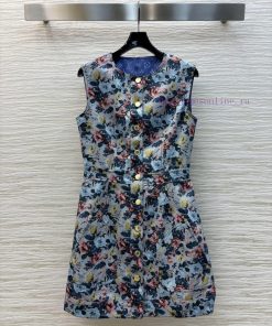 CL75393 Louis Vuitton 25 Early Spring Floral Jacquard Denim Collection Buckle And Waist Sleevel iibo9pr2