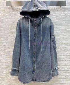CC75395 Prada 25 New Product Hooded Mid Length Design Denim Shirt With Heavy-duty Washing Techn iwzy4mbk