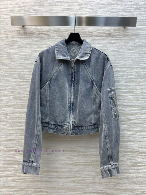CW75396 Fendi 25 New Style Collar Short Denim Jacket With Letter Lining Three-dimensional Cutti 1kl6h8tc