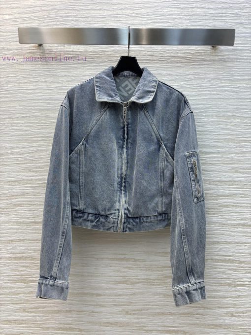 CW75396 Fendi 25 New Style Collar Short Denim Jacket With Letter Lining Three-dimensional Cutti 1kl6h8tc - Image 2