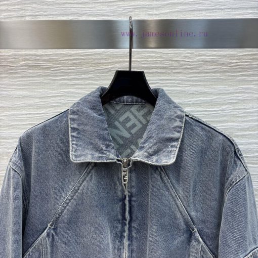 CW75396 Fendi 25 New Style Collar Short Denim Jacket With Letter Lining Three-dimensional Cutti 1kl6h8tc - Image 3
