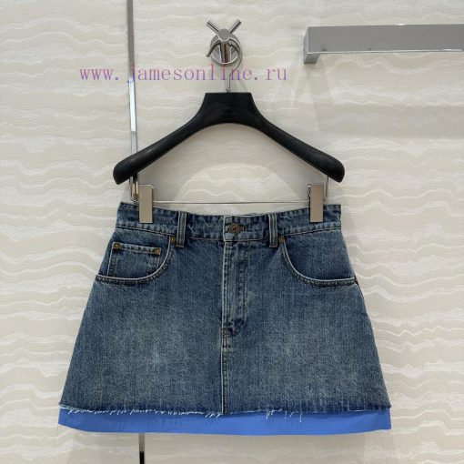 AB73797 Miu Miu Girls' Dressing: Intellectual Molecular Academy Style Denim Denim Half Skirt Re jppik7lq - Image 2