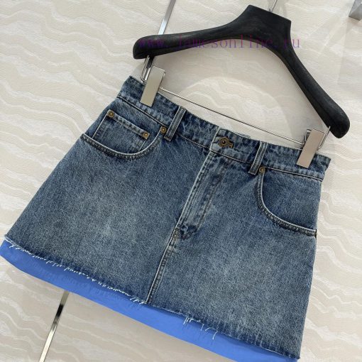 AB73797 Miu Miu Girls' Dressing: Intellectual Molecular Academy Style Denim Denim Half Skirt Re jppik7lq - Image 3