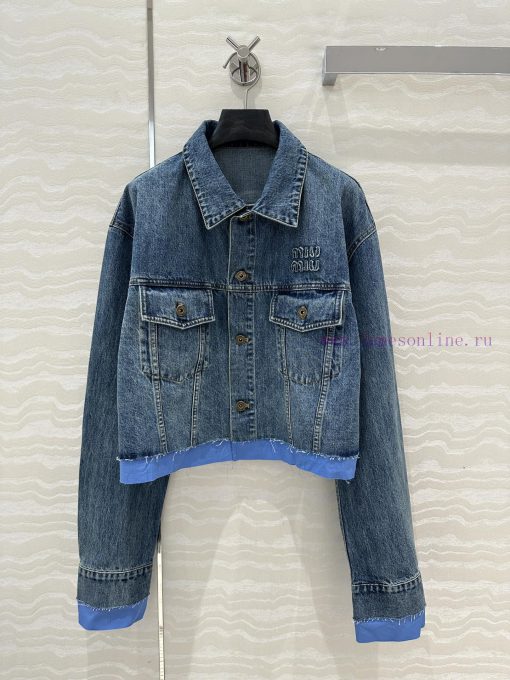 AW73798 Miu Miu Girls' Dress Up: Intellectual Molecular Academy Style Denim Denim Jacket Retro 5pa46b4f