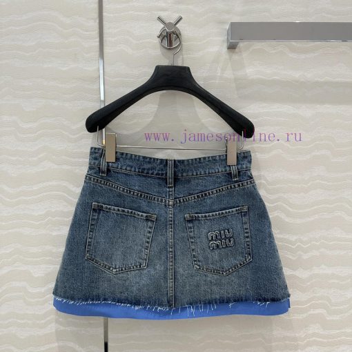 AB73797 Miu Miu Girls' Dressing: Intellectual Molecular Academy Style Denim Denim Half Skirt Re jppik7lq - Image 9