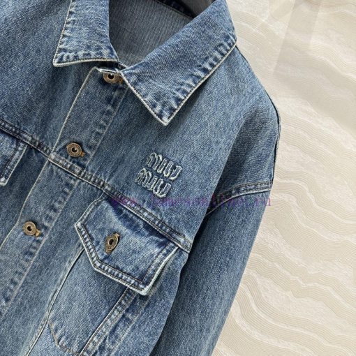 AW73798 Miu Miu Girls' Dress Up: Intellectual Molecular Academy Style Denim Denim Jacket Retro 5pa46b4f - Image 4