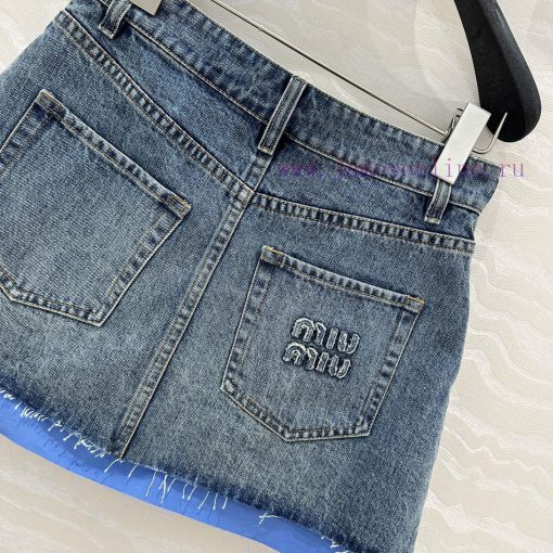 AB73797 Miu Miu Girls' Dressing: Intellectual Molecular Academy Style Denim Denim Half Skirt Re jppik7lq - Image 10