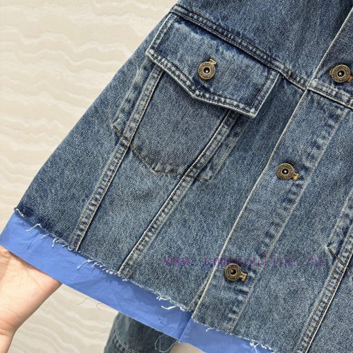 AW73798 Miu Miu Girls' Dress Up: Intellectual Molecular Academy Style Denim Denim Jacket Retro 5pa46b4f - Image 8