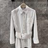 ZC60216 Burberry 25Ss Early Spring New White Striped Wide Waist Waist Long Sleeve Shirt | Produ 18o35dsn