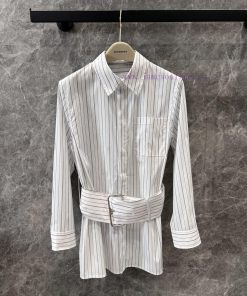 ZC60216 Burberry 25Ss Early Spring New White Striped Wide Waist Waist Long Sleeve Shirt | Produ 18o35dsn