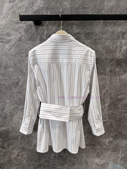 ZC60216 Burberry 25Ss Early Spring New White Striped Wide Waist Waist Long Sleeve Shirt | Produ 18o35dsn - Image 3