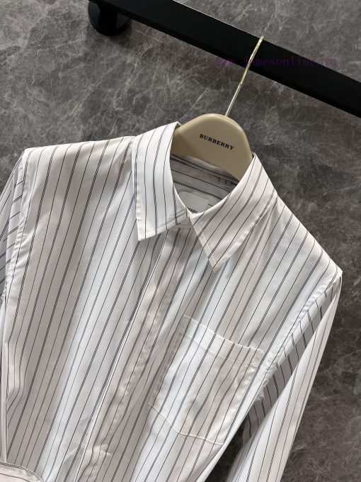 ZC60216 Burberry 25Ss Early Spring New White Striped Wide Waist Waist Long Sleeve Shirt | Produ 18o35dsn - Image 4