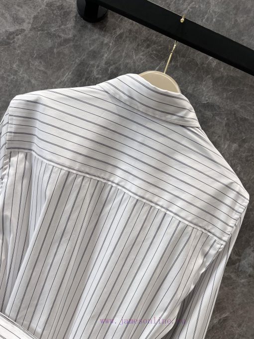 ZC60216 Burberry 25Ss Early Spring New White Striped Wide Waist Waist Long Sleeve Shirt | Produ 18o35dsn - Image 5