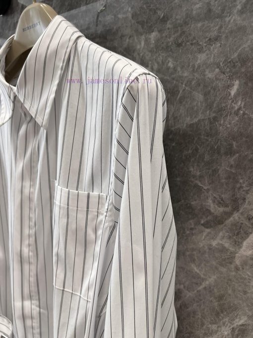 ZC60216 Burberry 25Ss Early Spring New White Striped Wide Waist Waist Long Sleeve Shirt | Produ 18o35dsn - Image 6