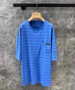 ZT60219 Miumi * 25Ss Early Spring New Blue Fine Stripe Pocket Short Sleeve T-shirt | Yb Develop mq0cspwd