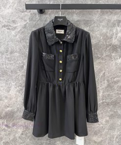 ZL60222 Celine 25Ss Early Spring New Bead Collar Dress | Produced Handmade Bead Sewing Wrinkle j3g50i4g